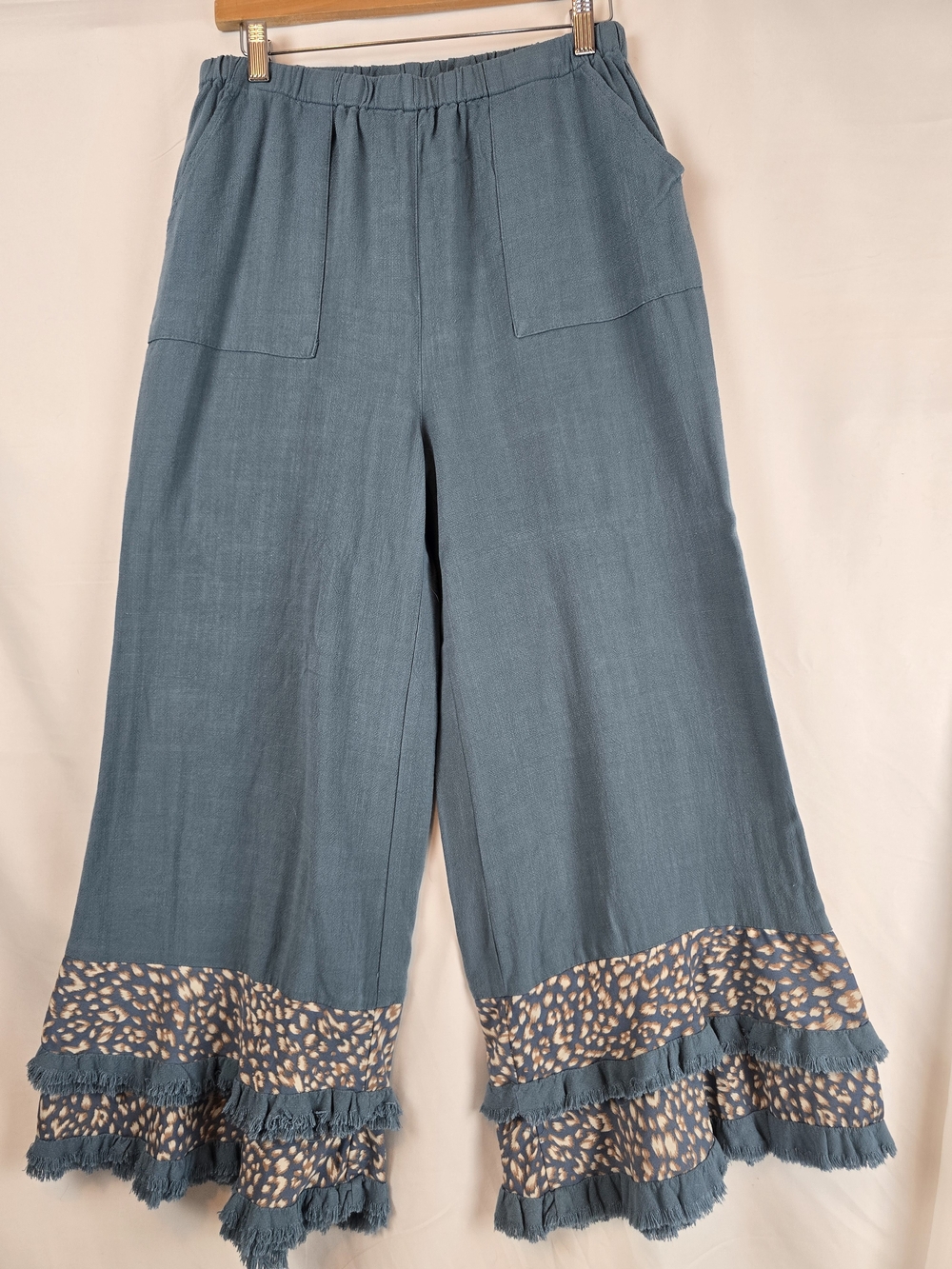 Umgee Slate Blue Elastic Waist Wide Leg Pants